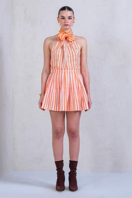 The Dramebaaz Co Sunburst Splash Striped Print Top & Skirt Set 