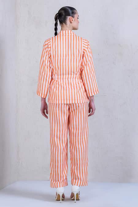 The Dramebaaz CO Mandarin Meadow Striped Print Shirt & Pant Set 