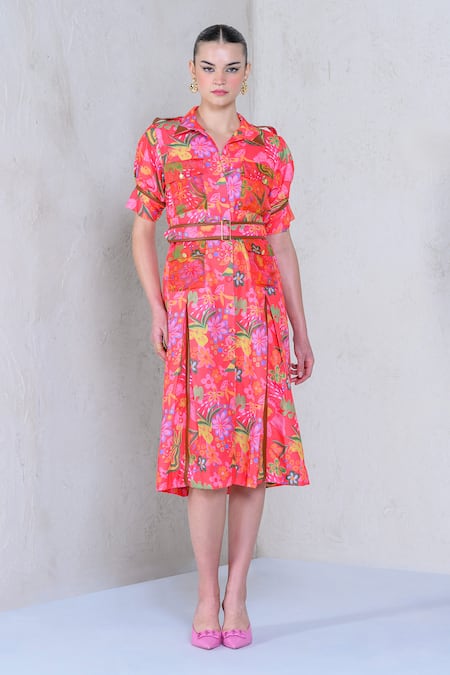 The Dramebaaz Co Prism Petal Floral Print Shirt Dress 