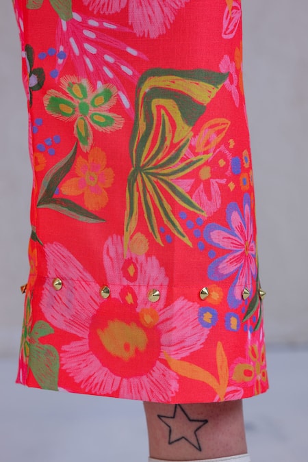 Buy_The Dramebaaz CO_Pink Art Twill Print Floral Stand Collar Wildflower Shirt With Pant _Online_at_Aza_Fashions