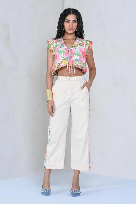 The Dramebaaz Co Fairy Floss Floral Print Crop Top With Pant 