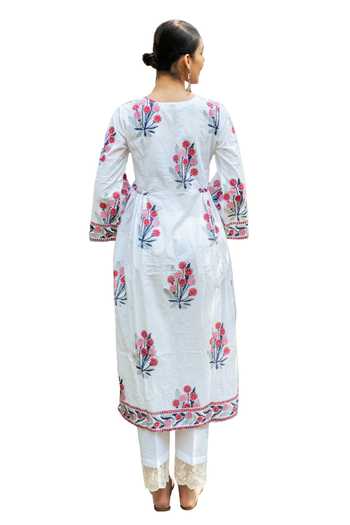 Buy Maison Shefali Ivory Cotton, Chanderi, Kota Doria Lace, Hand Block Print Kurta And Pant Set Buy_Maison Shefali_Ivory Cotton, Chanderi, Kota Doria Lace, Hand Block Print Kurta And Pant Set