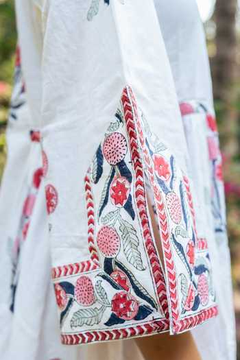 Shop Maison Shefali Ivory Cotton, Chanderi, Kota Doria Lace, Hand Block Print Kurta And Pant Set Shop_Maison Shefali_Ivory Cotton, Chanderi, Kota Doria Lace, Hand Block Print Kurta And Pant Set