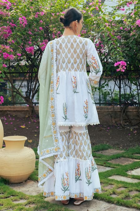 Maison Shefali Floral Boota Print Kurta Sharara Set 