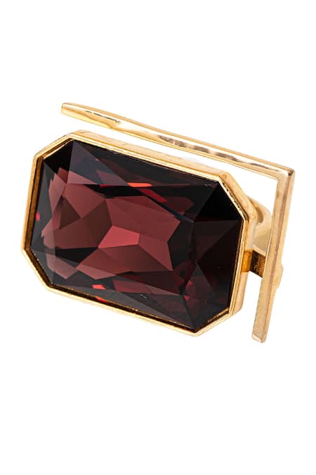 Shop_Voyce Jewellery_Maroon Stones Radiance Crystal Embellished Ring _at_Aza_Fashions
