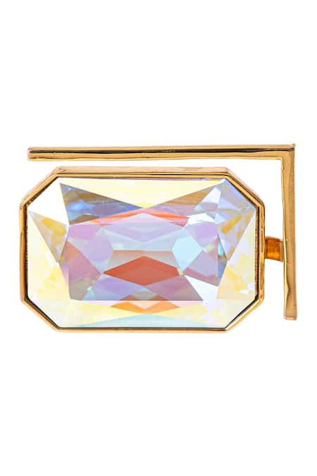 Shop_Voyce Jewellery_White Stones Radiance Swarovski Embellished Ring _at_Aza_Fashions