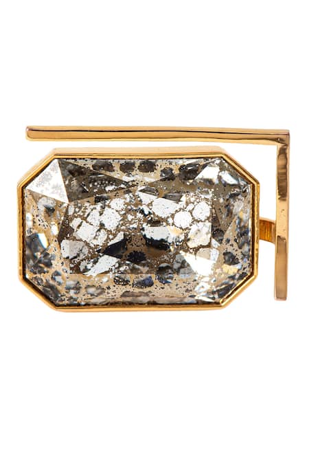 Shop_Voyce Jewellery_Gold Plated Stones Radiance Swarovski Embellished Geometric Ring _at_Aza_Fashions