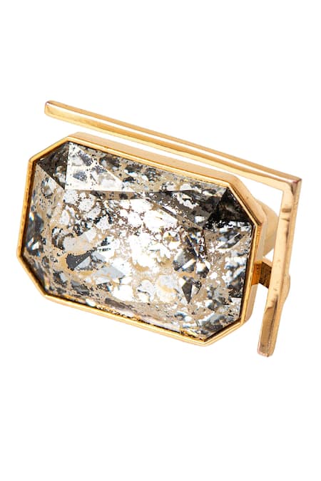 Voyce Jewellery_Gold Plated Stones Radiance Swarovski Embellished Geometric Ring _Online_at_Aza_Fashions