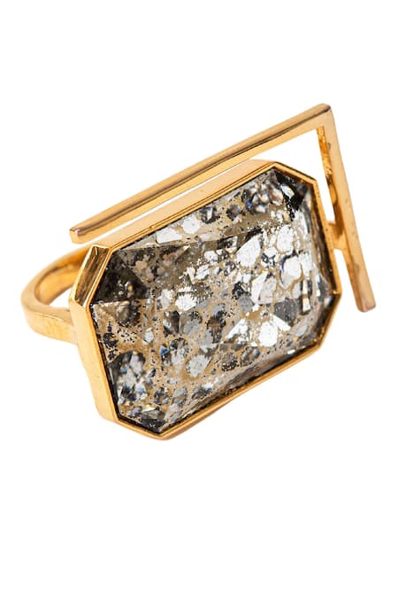 Buy_Voyce Jewellery_Gold Plated Stones Radiance Swarovski Embellished Geometric Ring _Online_at_Aza_Fashions