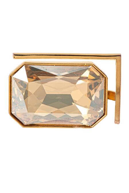 Shop_Voyce Jewellery_Gold Plated Stones Radiance Swarovski Work Ring _at_Aza_Fashions