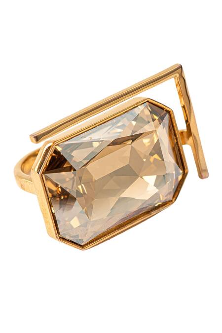 Buy_Voyce Jewellery_Gold Plated Stones Radiance Swarovski Work Ring _Online_at_Aza_Fashions