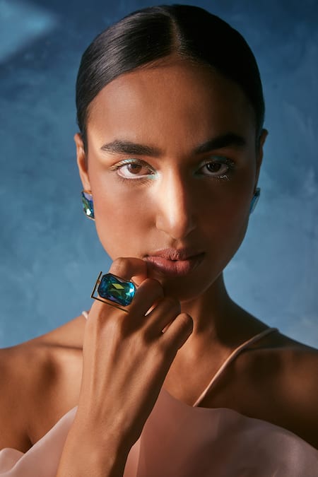 Voyce Jewellery Blue Swarovski Crystals Radiance Embellished Cocktail Ring