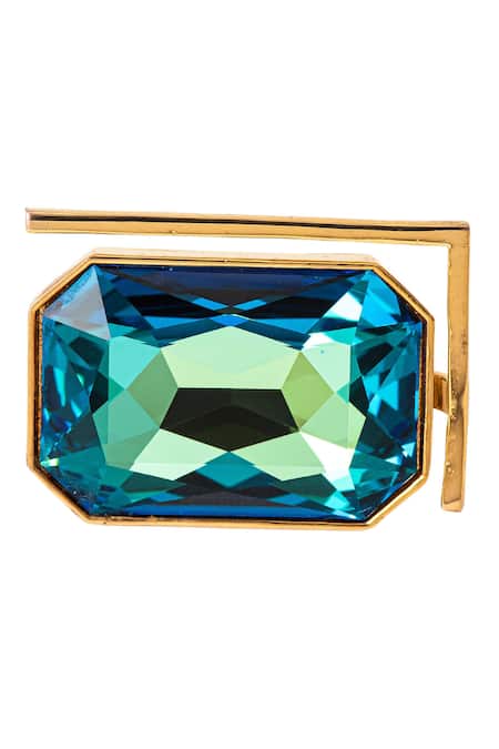 Shop_Voyce Jewellery_Blue Stones Radiance Swarovski Embellished Cocktail Ring _at_Aza_Fashions