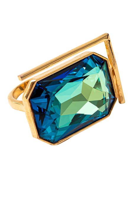 Buy_Voyce Jewellery_Blue Stones Radiance Swarovski Embellished Cocktail Ring _Online_at_Aza_Fashions