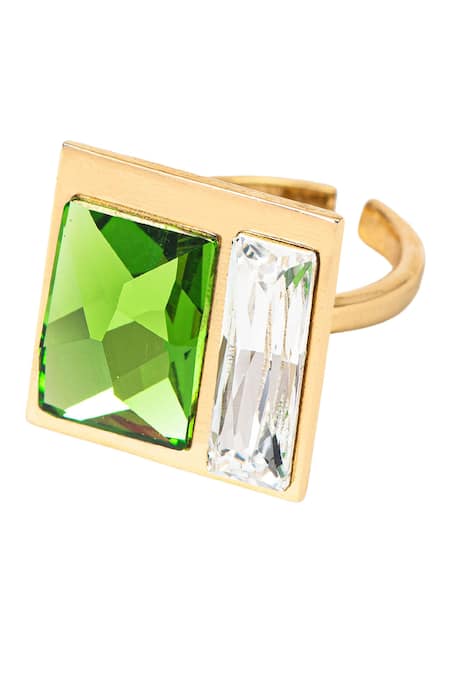 Shop_Voyce Jewellery_Green Stones Swarovski Embellished Ring _at_Aza_Fashions