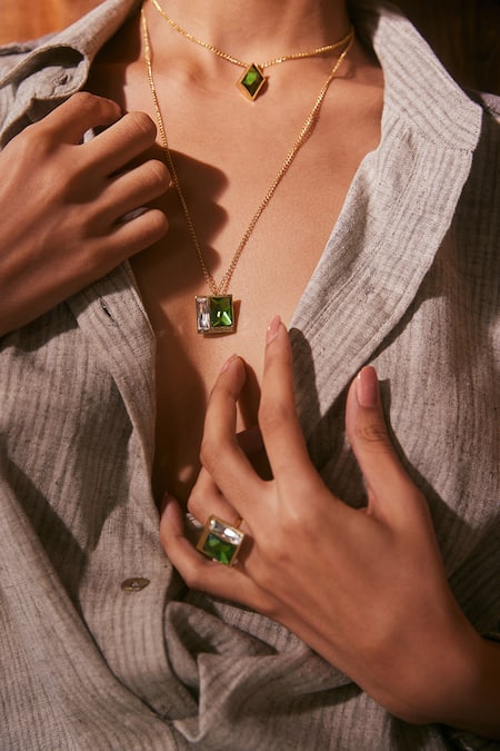 Buy_Voyce Jewellery_Green Stones Swarovski Embellished Ring _Online_at_Aza_Fashions