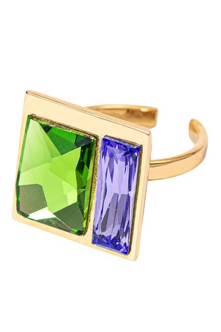 Voyce Jewellery_Green Stones Two Swarovski Embellished Ring _Online_at_Aza_Fashions