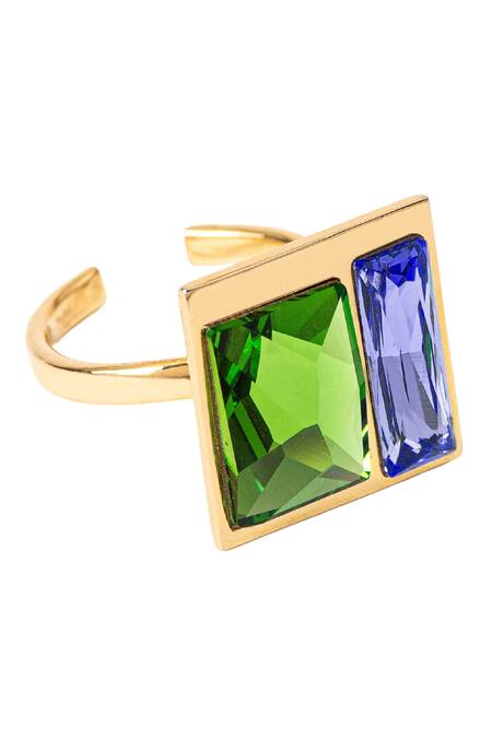 Buy_Voyce Jewellery_Green Stones Two Swarovski Embellished Ring _Online_at_Aza_Fashions