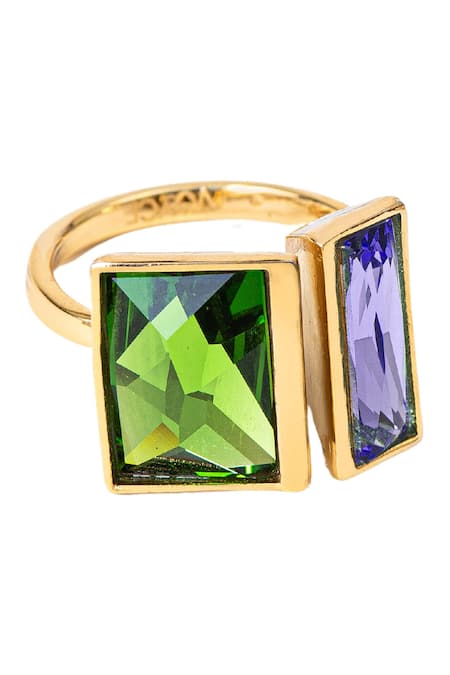 Buy_Voyce Jewellery_Green Stones Stellar Swarovski Embellished Ring _Online_at_Aza_Fashions