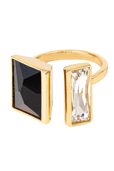 Shop Voyce Jewellery Black Stones Stellar Swarovski Embellished Geometric Ring at Aza Fashions Shop_Voyce Jewellery_Black Stones Stellar Swarovski Embellished Geometric Ring _at_Aza_Fashions