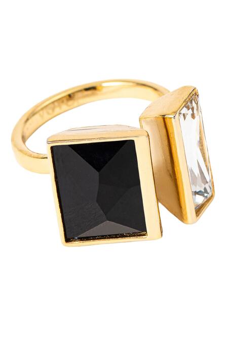 Shop Voyce Jewellery Black Stones Stellar Swarovski Embellished Geometric Ring Online at Aza Fashions Shop_Voyce Jewellery_Black Stones Stellar Swarovski Embellished Geometric Ring _Online_at_Aza_Fashions