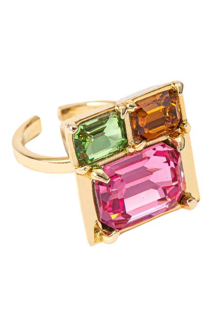 Shop_Voyce Jewellery_Multi Color Stones Elysian Swarovski Embellished Ring _at_Aza_Fashions