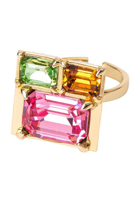 Buy_Voyce Jewellery_Multi Color Stones Elysian Swarovski Embellished Ring _Online_at_Aza_Fashions