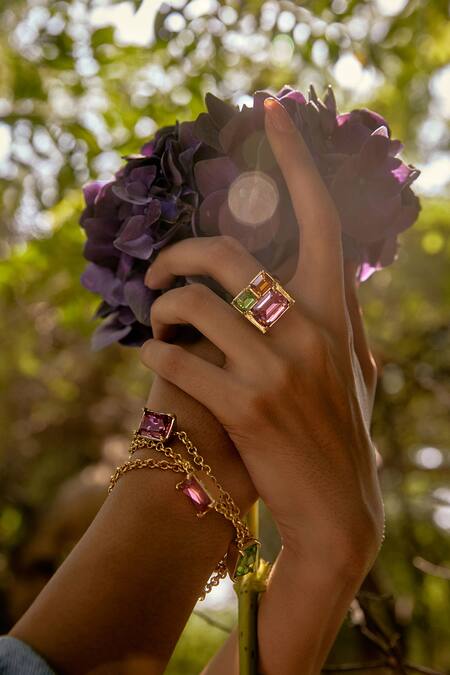 Shop_Voyce Jewellery_Multi Color Stones Elysian Swarovski Embellished Ring _Online_at_Aza_Fashions