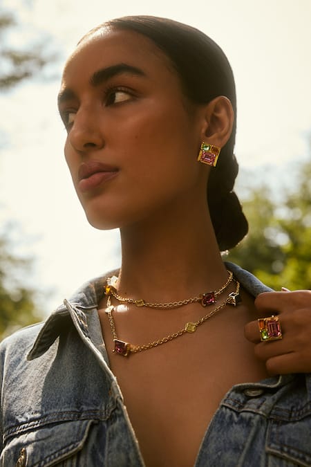 Voyce Jewellery_Multi Color Stones Elysian Swarovski Embellished Ring _at_Aza_Fashions