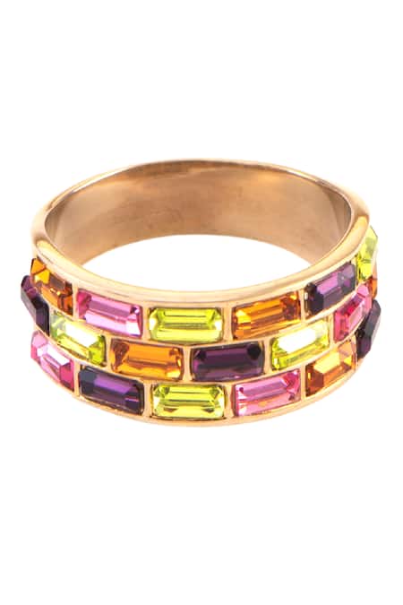 Shop Voyce Jewellery Multi Color Stones Elysian Contrast Swarovski Embellished Ring at Aza Fashions Shop_Voyce Jewellery_Multi Color Stones Elysian Contrast Swarovski Embellished Ring _at_Aza_Fashions