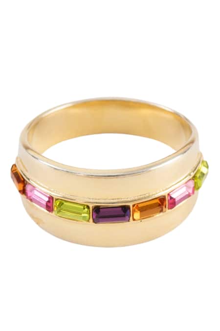Shop Voyce Jewellery Multi Color Stones Elysian Swarovski Embellished Strand Ring at Aza Fashions Shop_Voyce Jewellery_Multi Color Stones Elysian Swarovski Embellished Strand Ring _at_Aza_Fashions