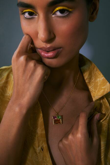 Voyce Jewellery_Multi Color Elysian Swarovski Embellished Pendant Necklace _Online_at_Aza_Fashions