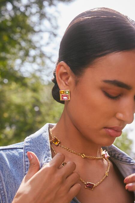 Shop_Voyce Jewellery_Multi Color Elysian Swarovski Work Necklace _Online_at_Aza_Fashions