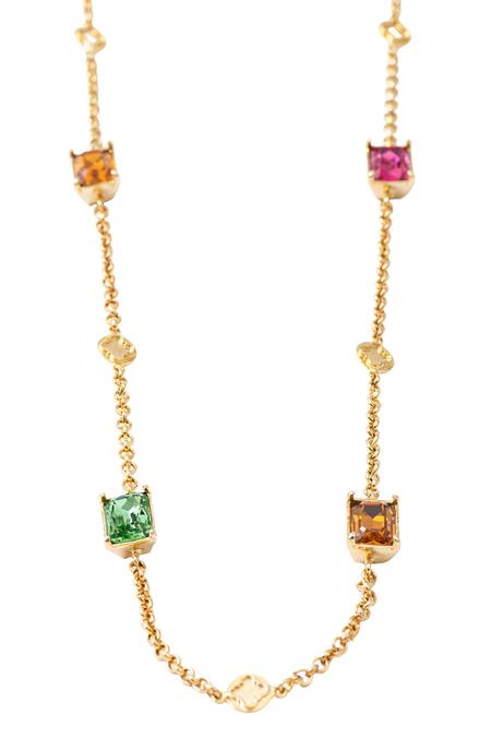 Shop Voyce Jewellery Multi Color Elysian Contrast Swarovski Embellished Necklace at Aza Fashions Shop_Voyce Jewellery_Multi Color Elysian Contrast Swarovski Embellished Necklace _at_Aza_Fashions