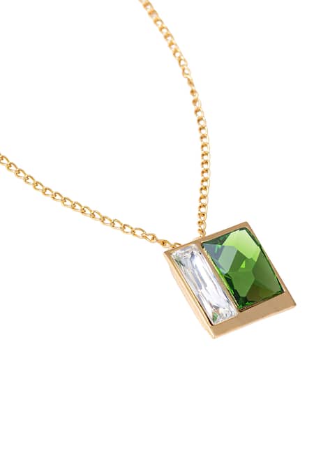 Shop_Voyce Jewellery_Green Dual Tone Swarovski Embellished Necklace _at_Aza_Fashions