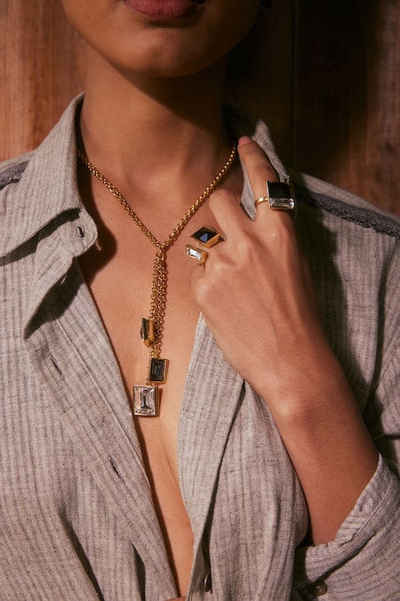 Buy_Voyce Jewellery_Black Perseid Swarovski Embellished Pendant Necklace _Online_at_Aza_Fashions