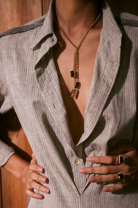 Buy_Voyce Jewellery_Black Perseid Swarovski Embellished Pendant Necklace 