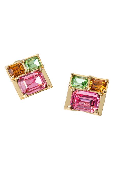 Shop_Voyce Jewellery_Multi Color Stones, Crystals Elysian Swarovski Embellished Studs _at_Aza_Fashions