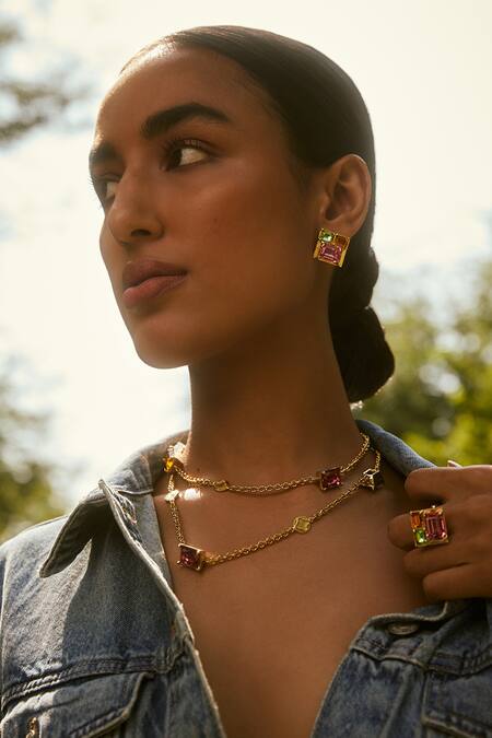 Voyce Jewellery_Multi Color Stones, Crystals Elysian Swarovski Embellished Studs _Online_at_Aza_Fashions