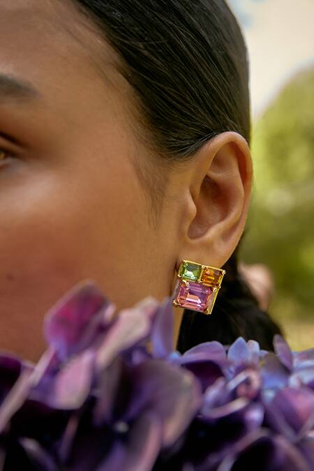 Buy_Voyce Jewellery_Multi Color Stones, Crystals Elysian Swarovski Embellished Studs _Online_at_Aza_Fashions