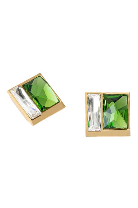 Shop_Voyce Jewellery_Green Stones Fusion Swarovski Crystal Stud Earrings _at_Aza_Fashions