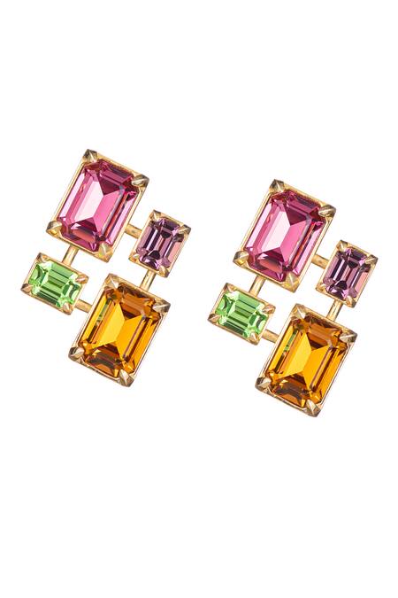 Voyce Jewellery_Multi Color Stones Infinity Swarovski Embellished Square Earrings _Online_at_Aza_Fashions