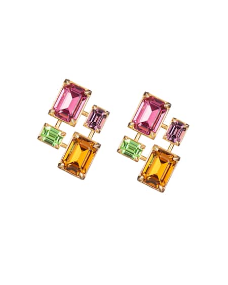 Buy_Voyce Jewellery_Multi Color Stones Infinity Swarovski Embellished Square Earrings _Online_at_Aza_Fashions