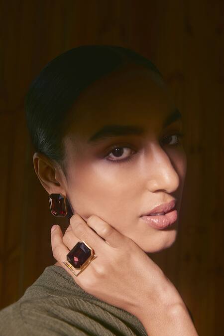 Voyce Jewellery Maroon Stones Radiance Crystal Stud Earrings Online at Aza Fashions Voyce Jewellery_Maroon Stones Radiance Crystal Stud Earrings _Online_at_Aza_Fashions