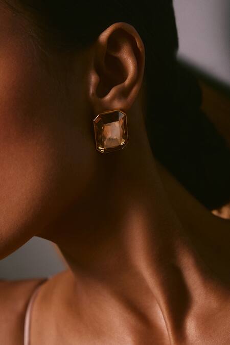 Voyce Jewellery_Gold Plated Stones Radiance Swarovski Stud Earrings _Online_at_Aza_Fashions