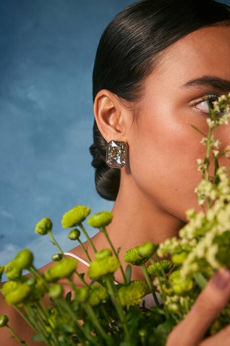 Voyce Jewellery_Gold Plated Stones Radiance 18k Stud Earrings _Online_at_Aza_Fashions