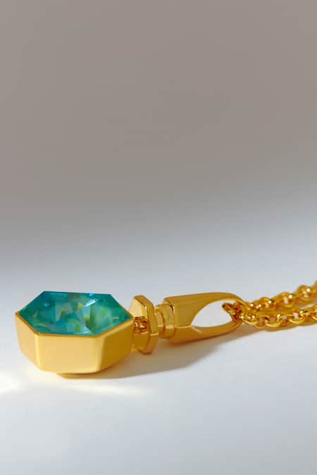 Voyce Jewellery_Blue Hexa Swarovski Embellished Pendant Necklace _Online_at_Aza_Fashions