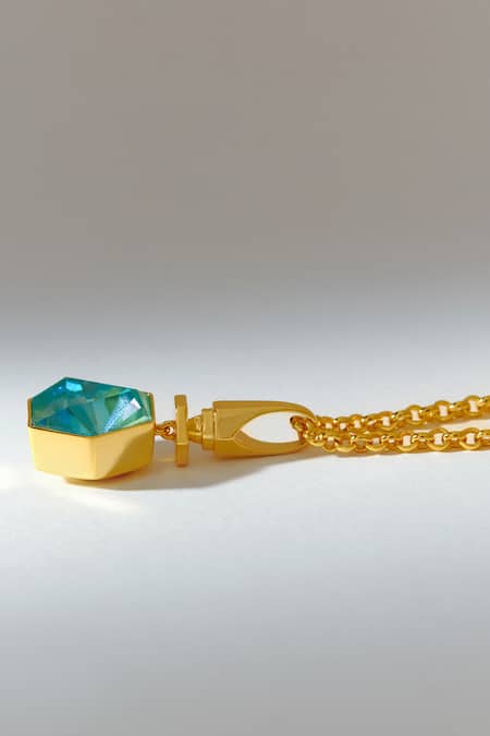 Buy_Voyce Jewellery_Blue Hexa Swarovski Embellished Pendant Necklace _Online_at_Aza_Fashions