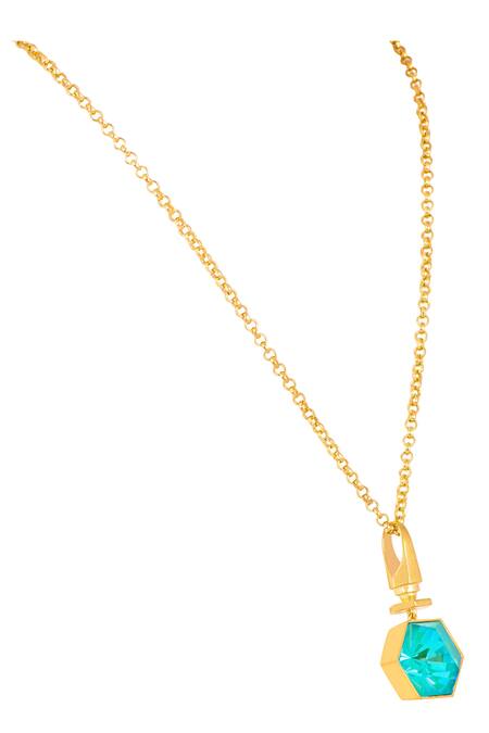Voyce Jewellery_Blue Hexa Swarovski Embellished Pendant Necklace _at_Aza_Fashions