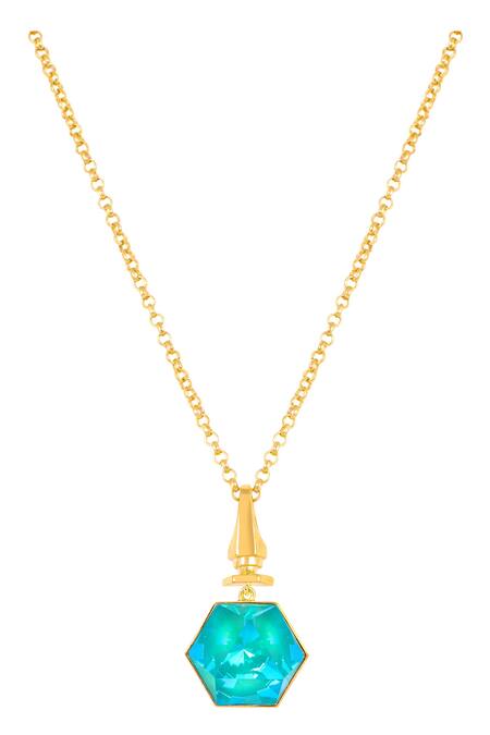 Buy_Voyce Jewellery_Blue Hexa Swarovski Embellished Pendant Necklace 